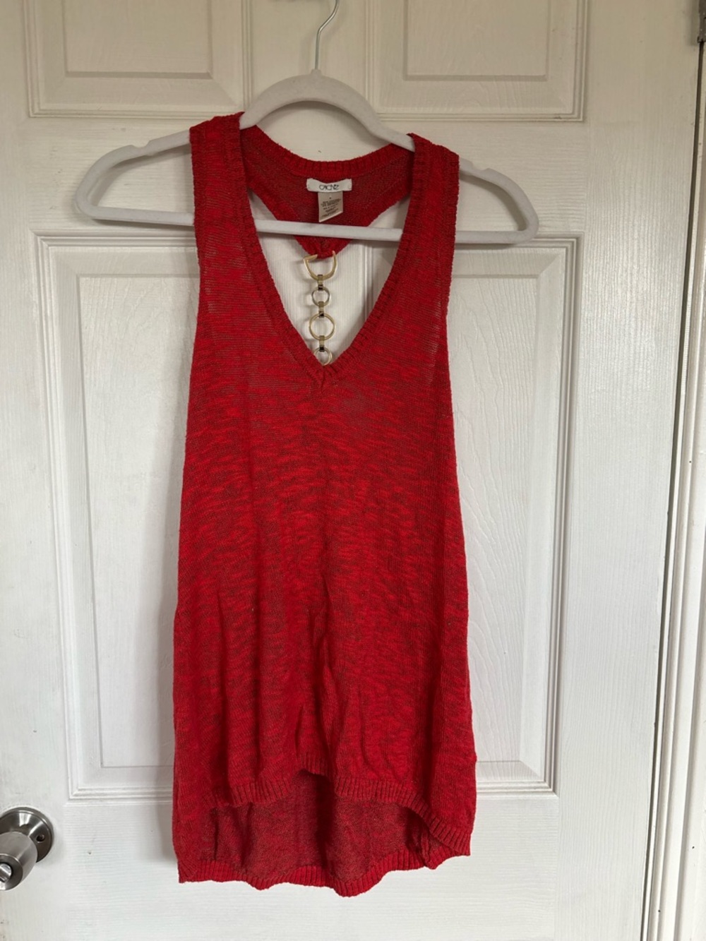 Cache Red V-Neck Knit Tank with back chain